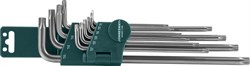 Комплект угловых ключей Torx с центрированным штифтом Extra Long Т9-Т50, S2 материал, 10 предметов - фото 44345