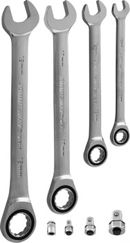 Набор комбинированных трещоточных ключей 10-19 мм. и адаптеров 8предметов - фото 45890